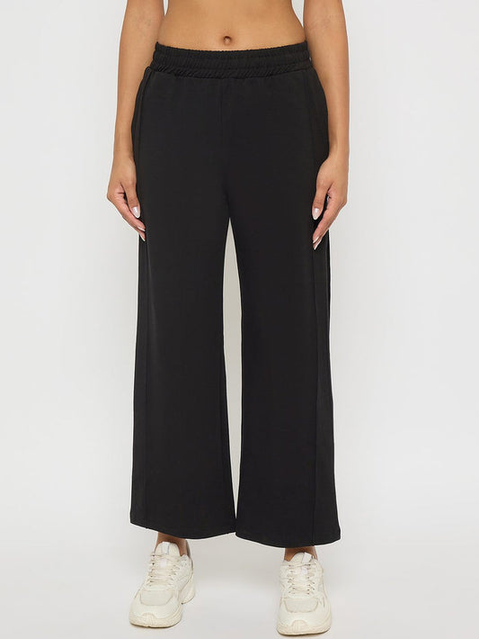 Madame Black Straight FIt Cotton Blend Track Bottoms