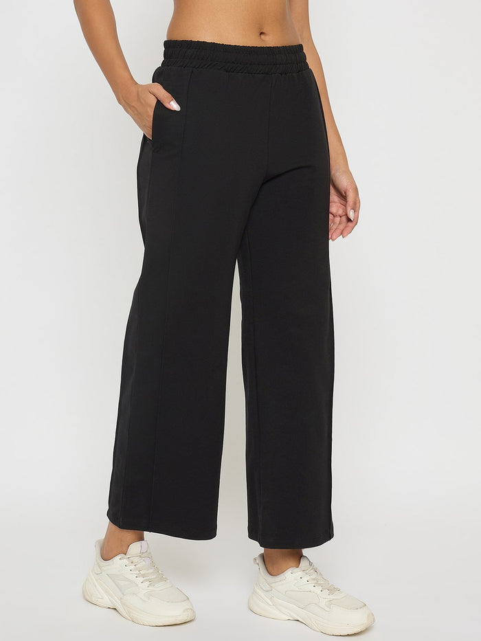 Madame Black Straight FIt Cotton Blend Track Bottoms