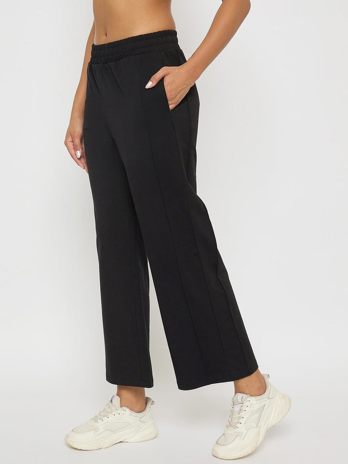 Madame Black Straight FIt Cotton Blend Track Bottoms