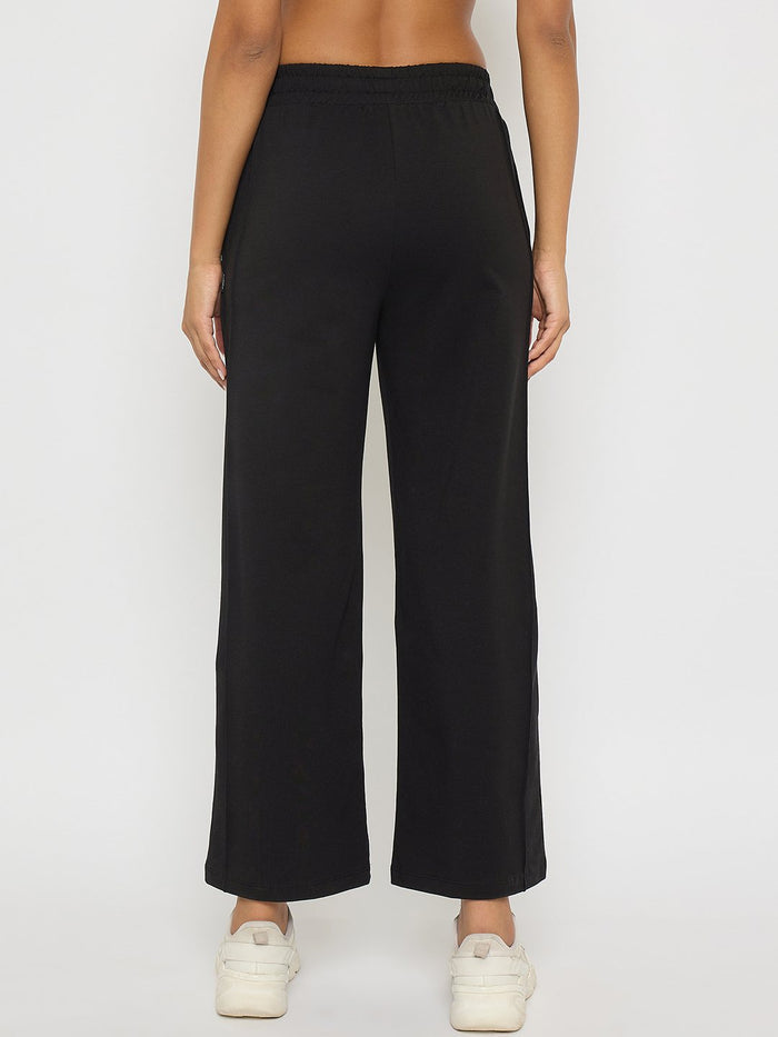 Madame Black Straight FIt Cotton Blend Track Bottoms