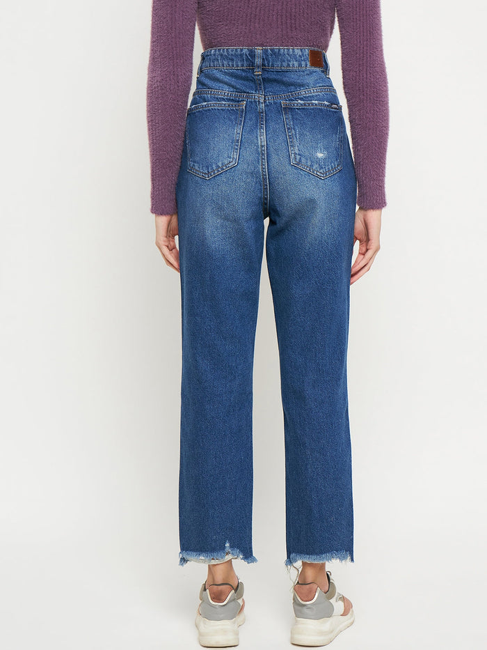 Madame Blue Straight Fit Distressed Jeans