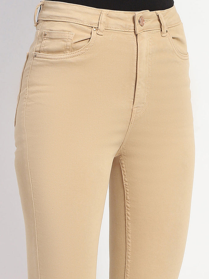 Madame Frayed Hem Flared Beige Denim