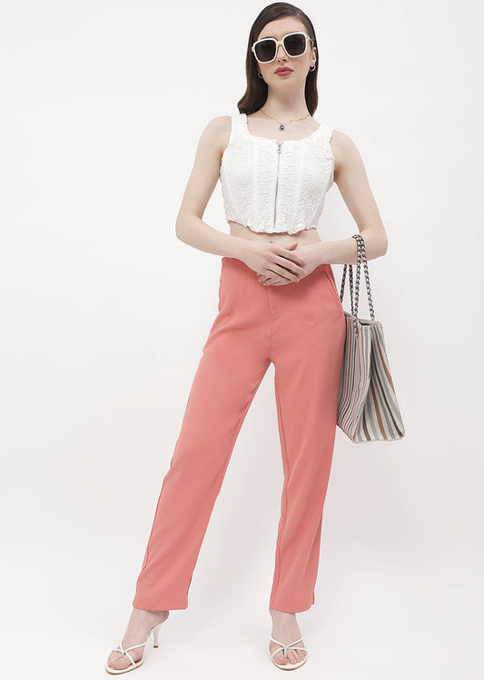 Madame Front Pleated Blush Orange Tapered Trousers