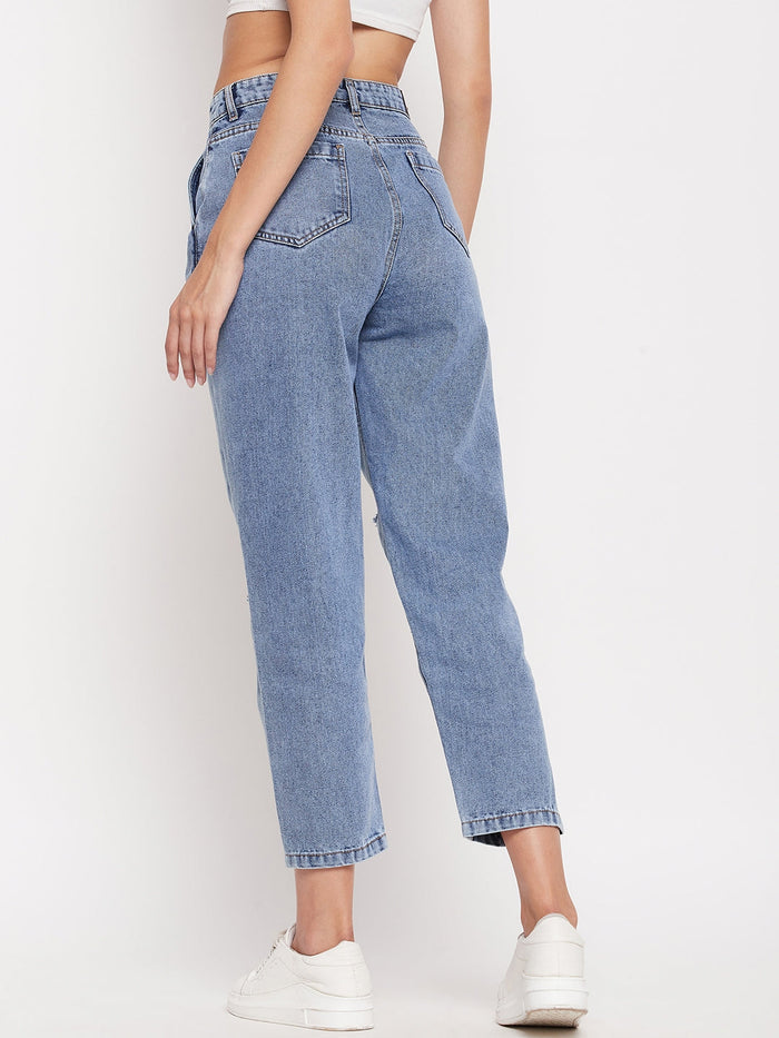 Madame High-Distressed Calf-Length Slim Light Blue Jeans