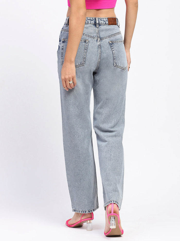 Madame Light Wash Embellished Light Blue Cotton Denim
