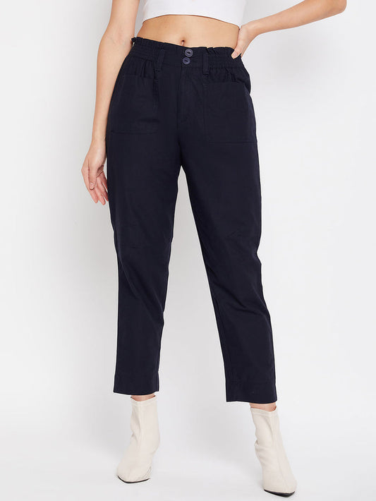 Madame Navy Cotton Ankle Length Trousers