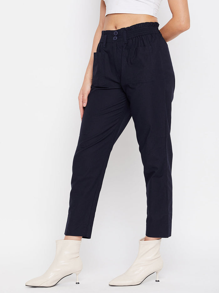 Madame Navy Cotton Ankle Length Trousers