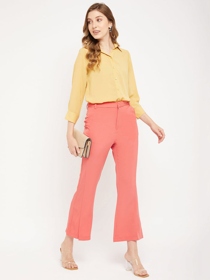 Madame Solid Coral Bootcut Trousers