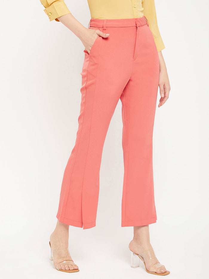Madame Solid Coral Bootcut Trousers