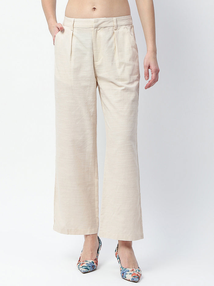 Madame Solid Ivory Straight Fit Trousers
