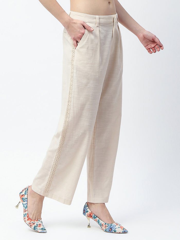 Madame Solid Ivory Straight Fit Trousers