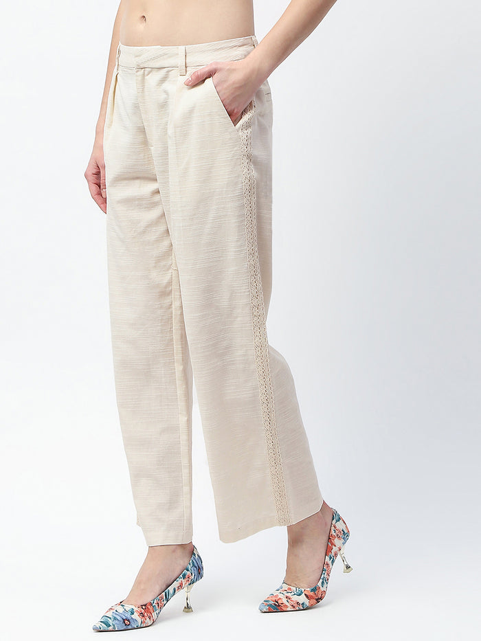 Madame Solid Ivory Straight Fit Trousers