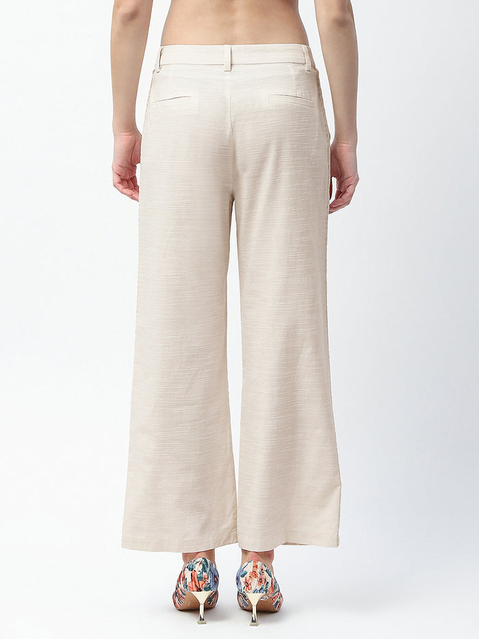 Madame Solid Ivory Straight Fit Trousers