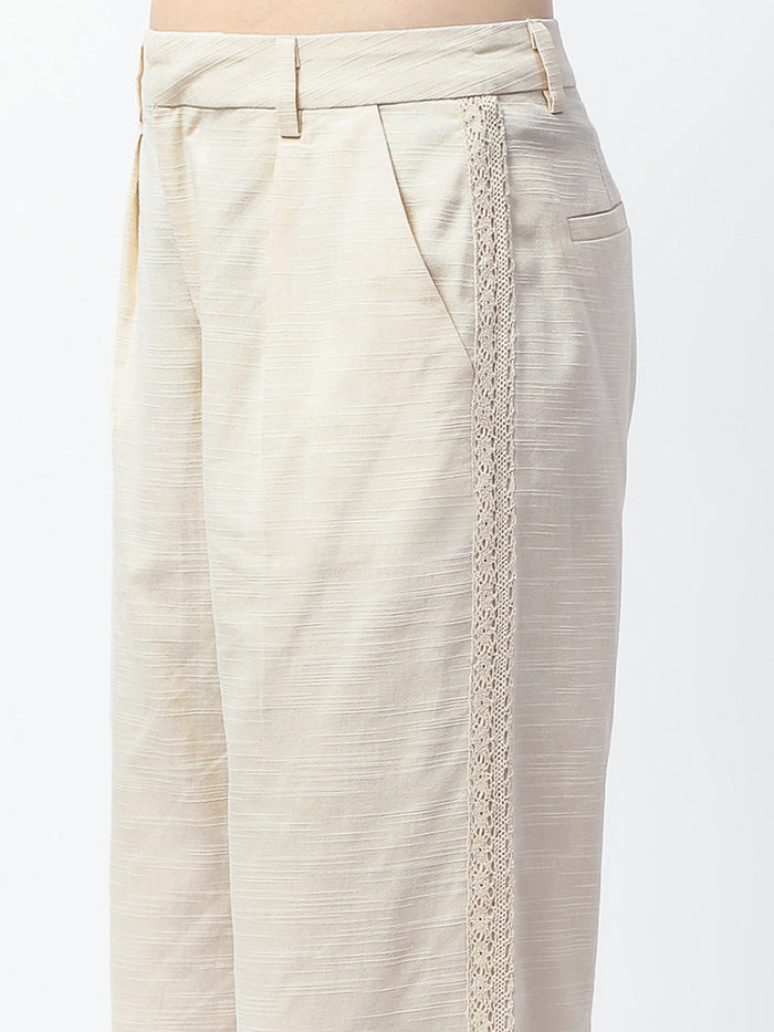 Madame Solid Ivory Straight Fit Trousers