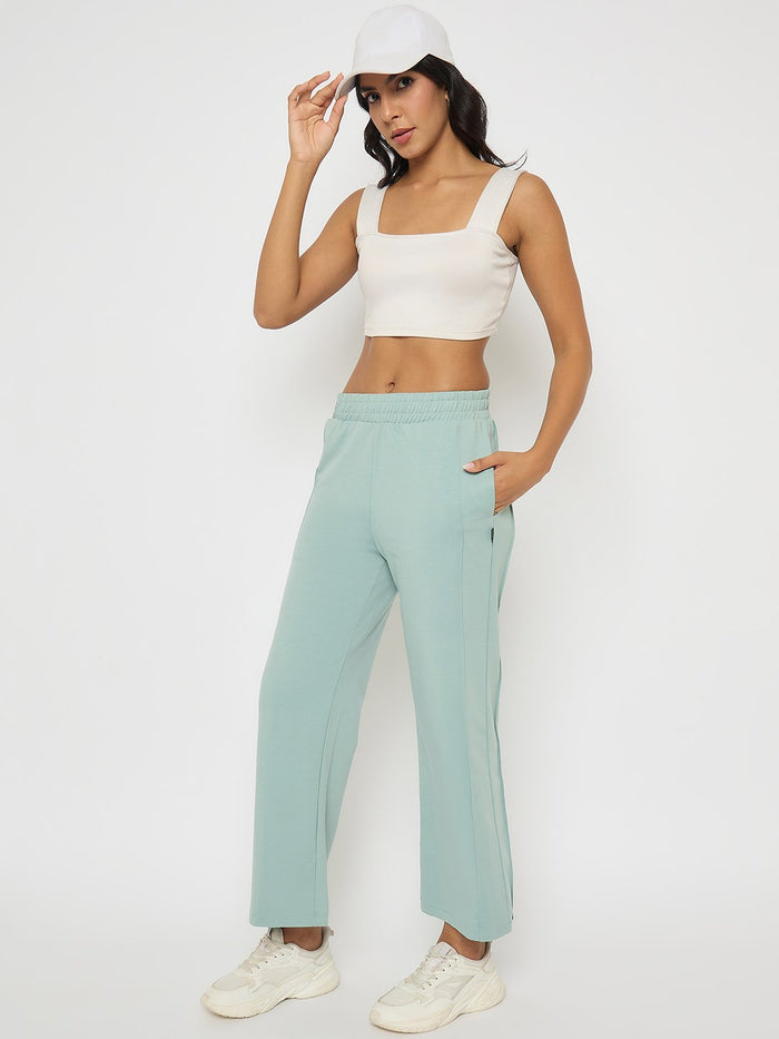 Madame Straight Fit Cotton Blend Mint Green Track Bottoms