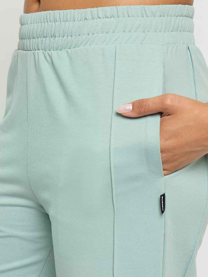Madame Straight Fit Cotton Blend Mint Green Track Bottoms