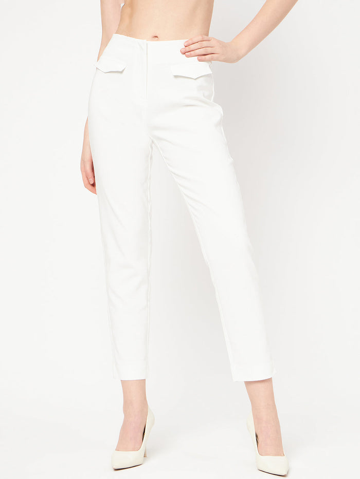 Madame White Solid Trouser