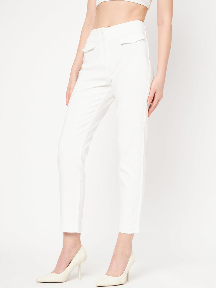 Madame White Solid Trouser