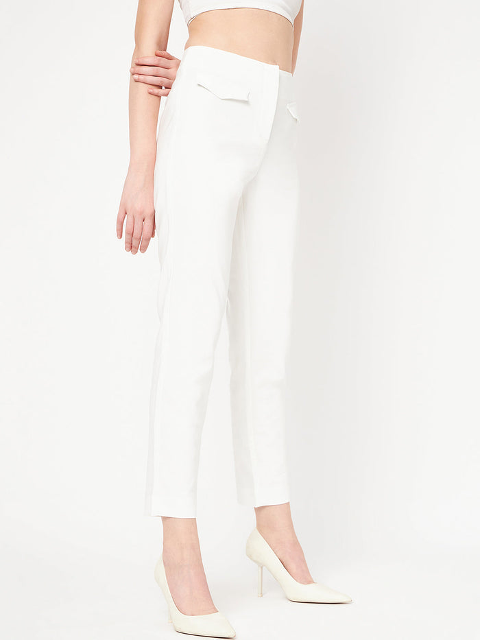 Madame White Solid Trouser