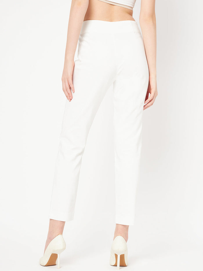 Madame White Solid Trouser
