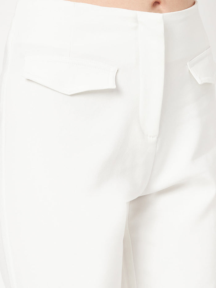 Madame White Solid Trouser