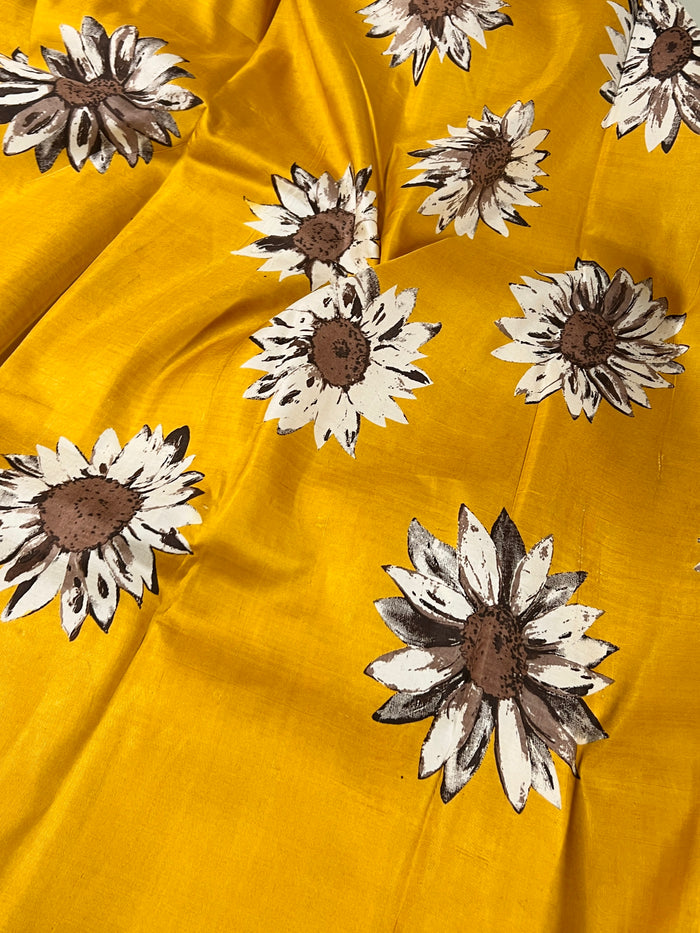 Mila sunflower printed kanchi silk fabric