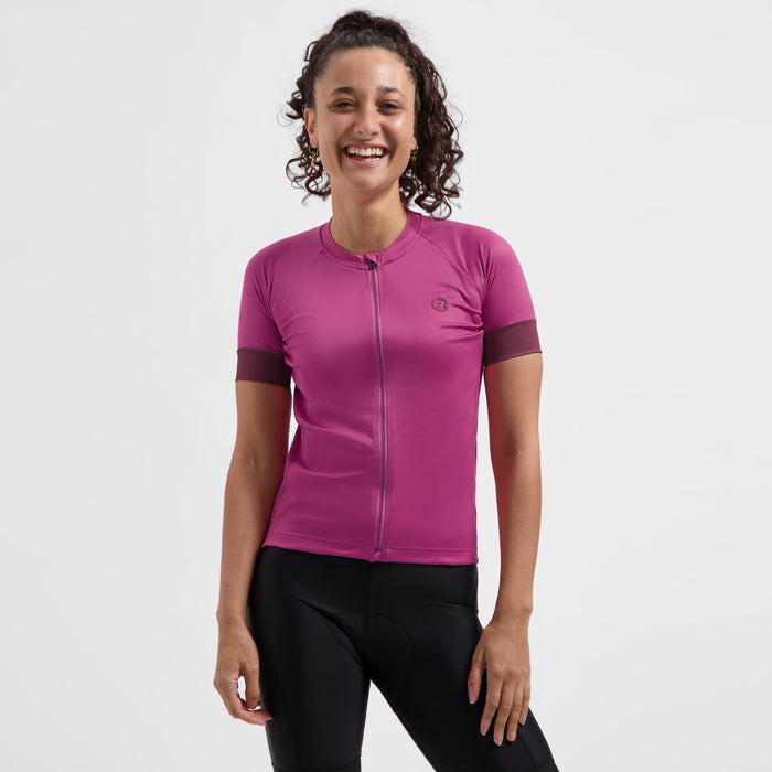 Rogelli Modesta fietsshirt dames roze korte mouw gedragen voorkant.