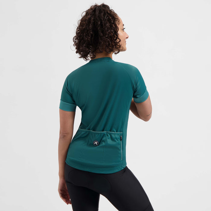 Rogelli Modesta fietsshirt dames teal korte mouw gedragen achterkant.