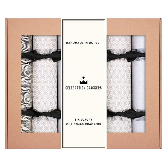Monochrome Chic UK Handmade Luxury Christmas Crackers Box of 6 &Keep