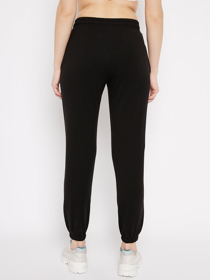 Msecret Black Printed Mid-Rise Cotton Track Bottom
