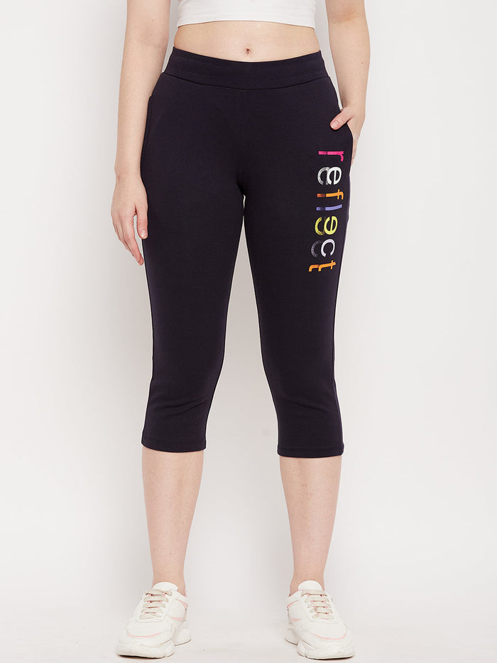 mSECRET Navy Printed Calf Length Track Pants
