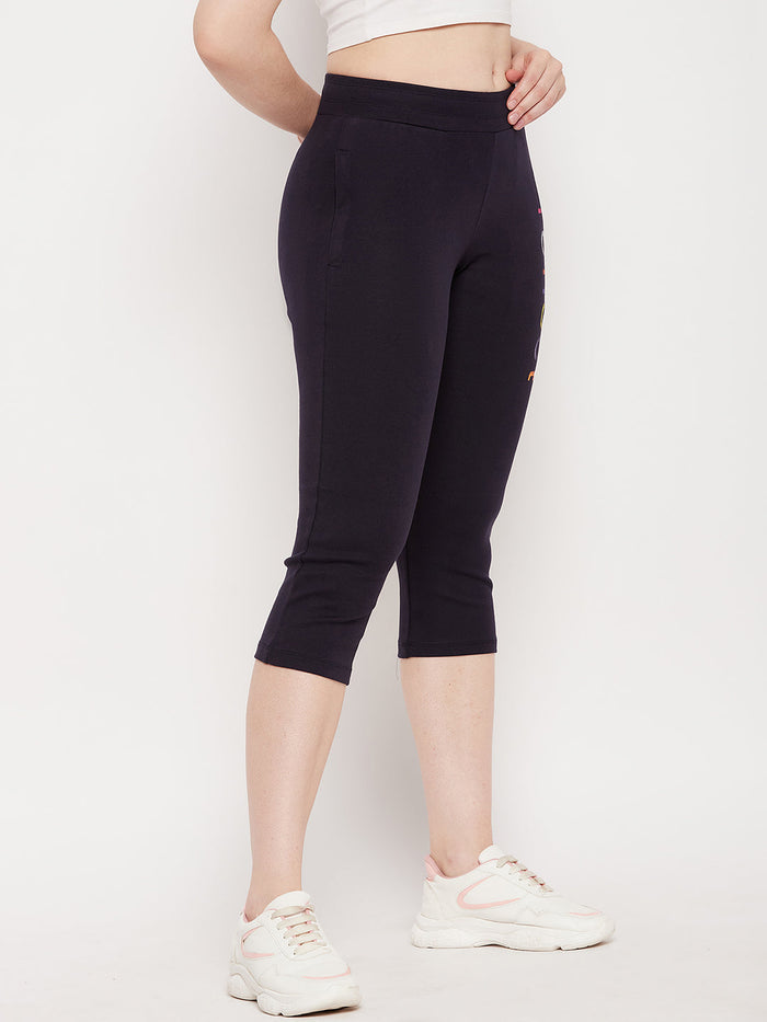 mSECRET Navy Printed Calf Length Track Pants
