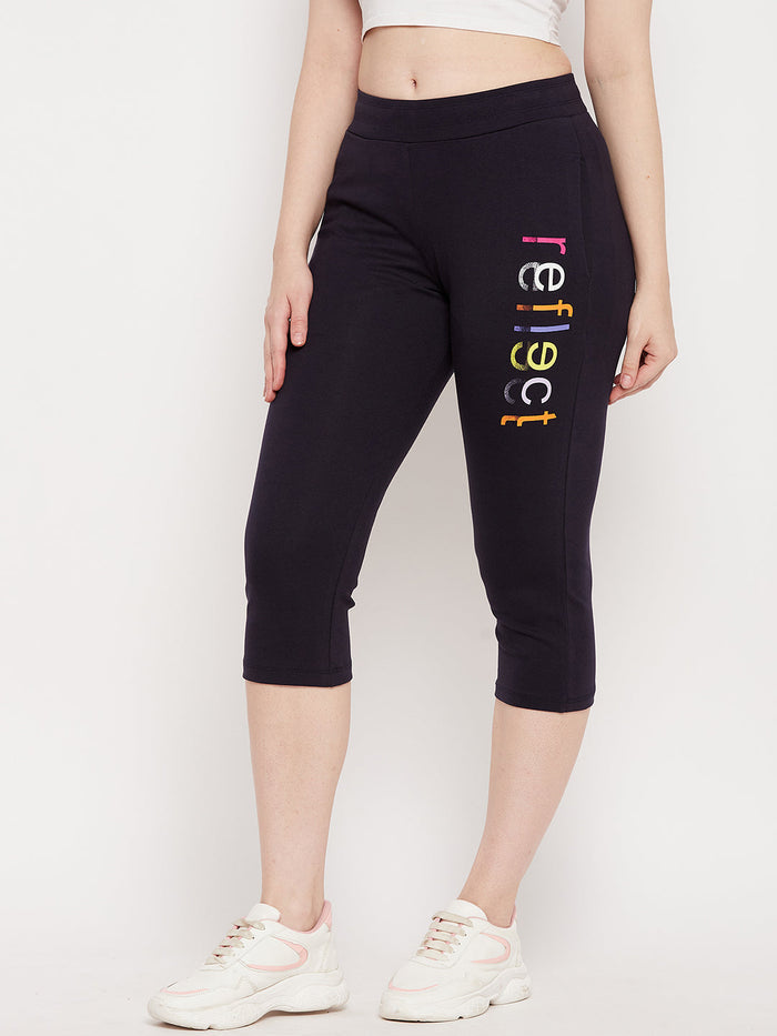 mSECRET Navy Printed Calf Length Track Pants