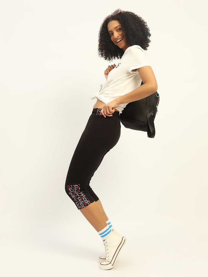 mSECRET Printed Black Cotton Blend Capri