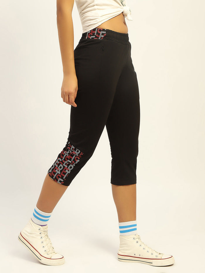 mSECRET Printed Black Cotton Blend Capri