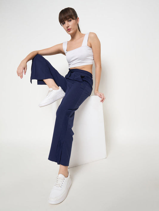 mSECRET Solid Navy Elasticated Waist Flared Loose Fit Track Bottoms