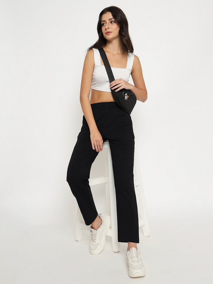 mSECRET Typography Adorned Cotton Blend Black Track Bottoms