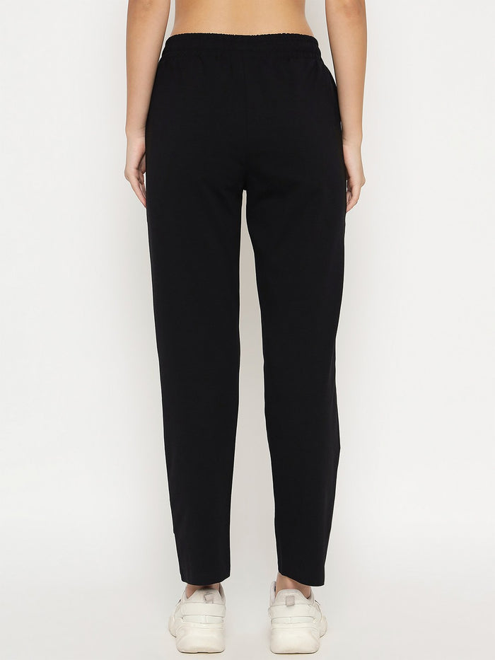 mSECRET Typography Adorned Cotton Blend Black Track Bottoms