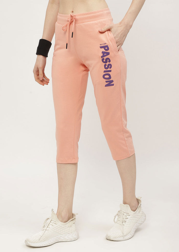 mSECRET Typography Peach Drawstring Waist Capri