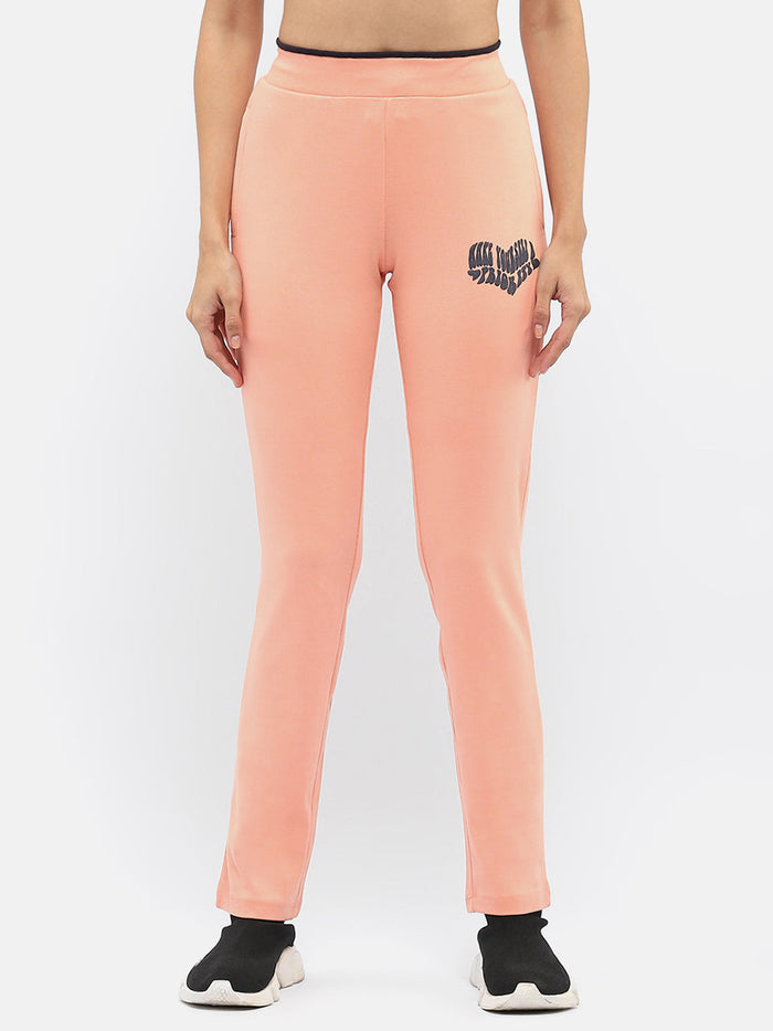 mSECRET Typography Peach Elasticated Waist Track Bottom