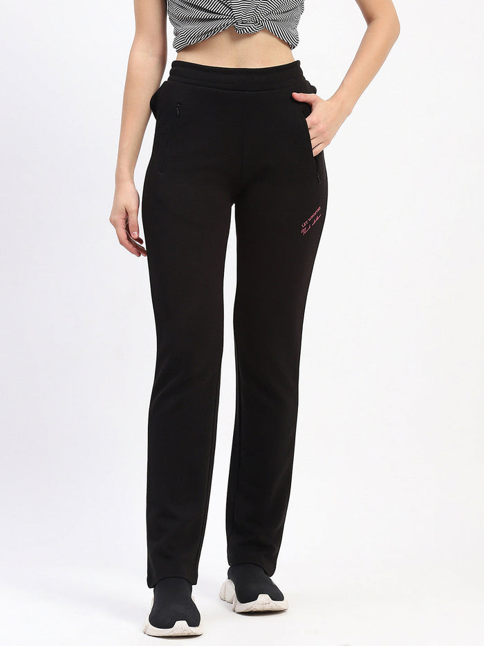 mSECRET Typography Print Zip Pockets Black Track Bottoms