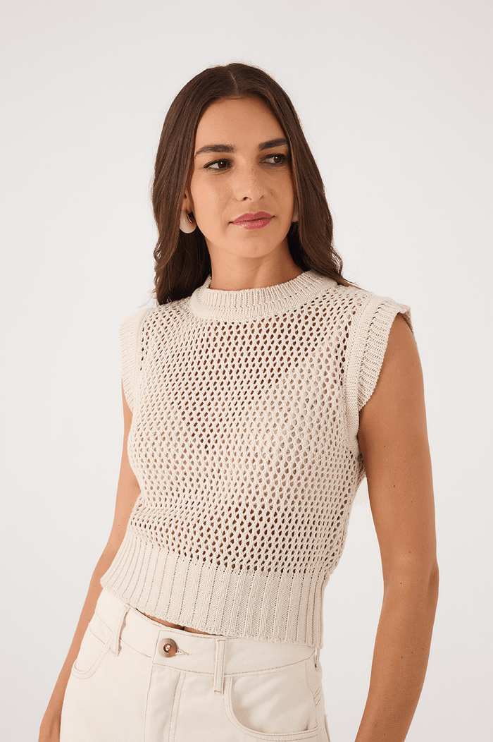 Off-White Crew Neck Sleeveless Pullover Tricot Blouse_3