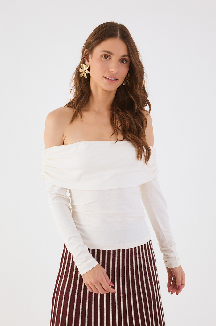 Off-White Long Sleeve Off-The-Shoulder Blouse_2