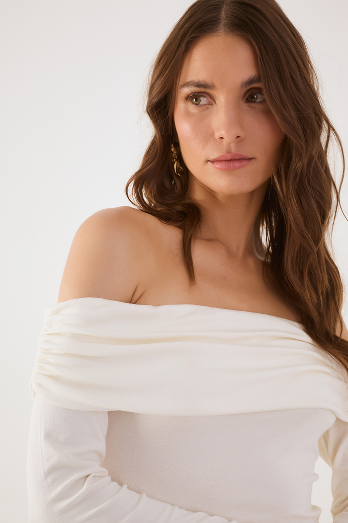 Off-White Long Sleeve Off-The-Shoulder Blouse_5