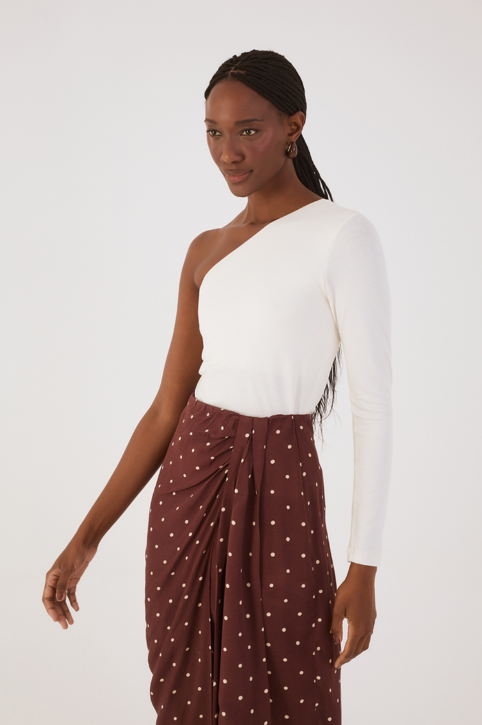 Off-White One-Shoulder Long Sleeve Crepe Blouse_2