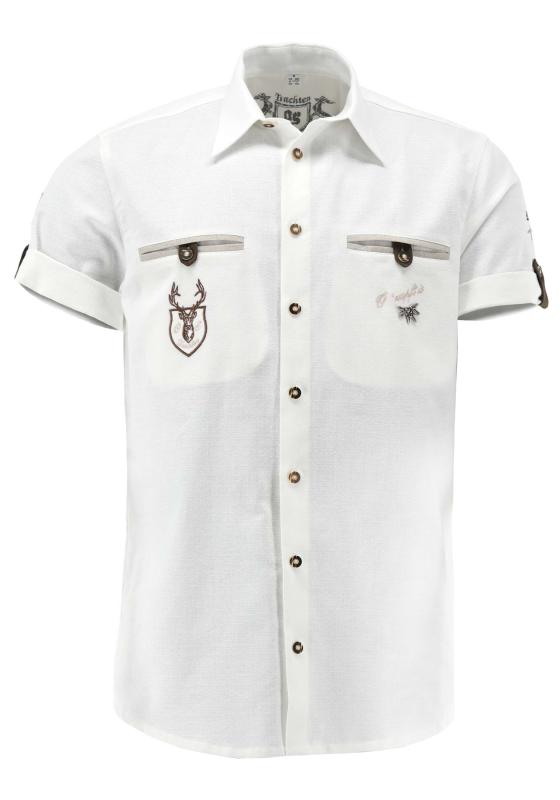OS Trachten Men's 1/2 Sleeve Regular Fit Shirt "Alpenmark" white
