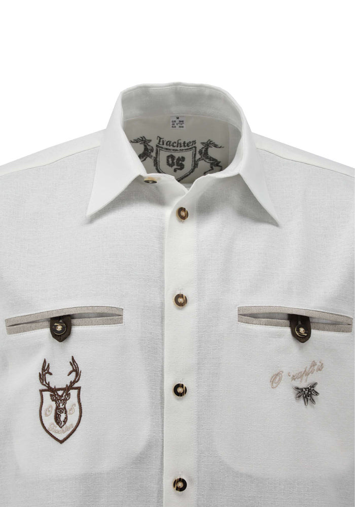 OS Trachten Men's 1/2 Sleeve Regular Fit Shirt "Alpenmark" white