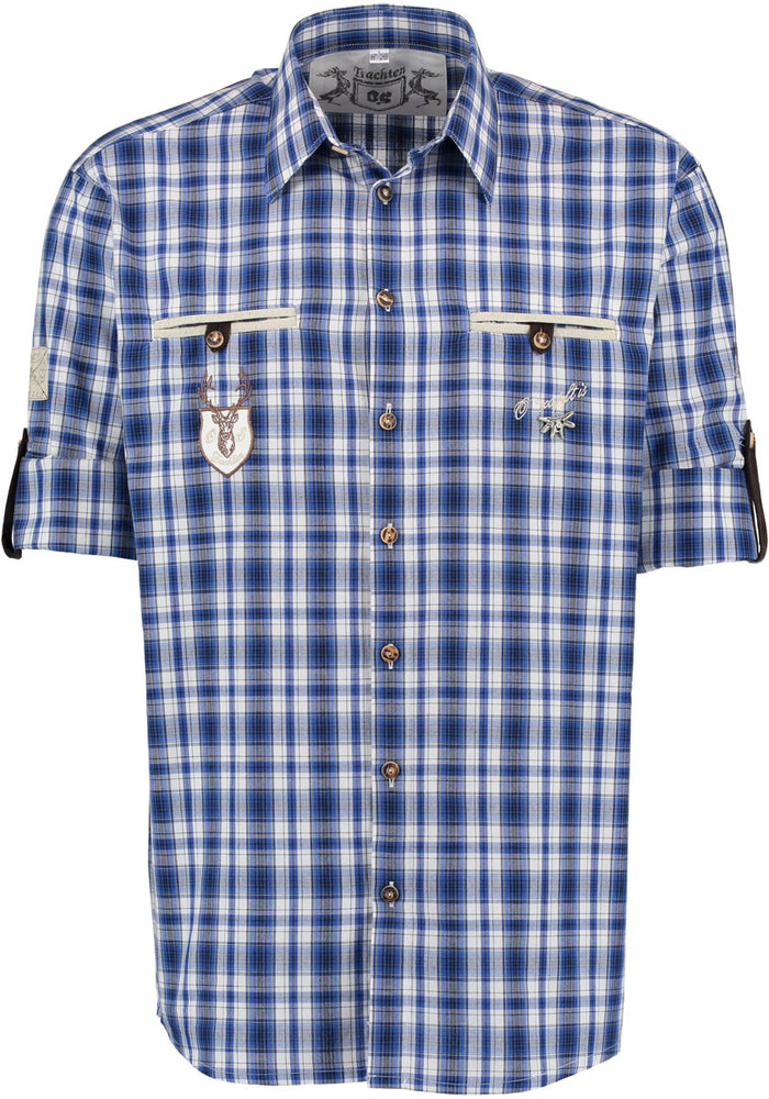 OS Trachten Men's Long Sleeve Regular Fit Shirt "Bruce" blue