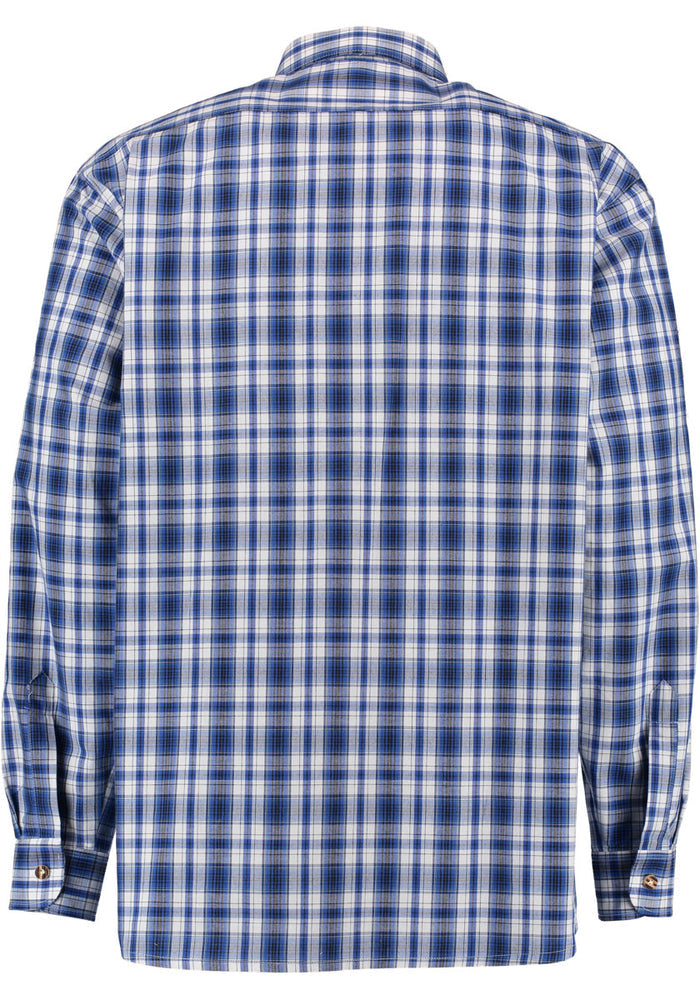 OS Trachten Men's Long Sleeve Regular Fit Shirt "Bruce" blue