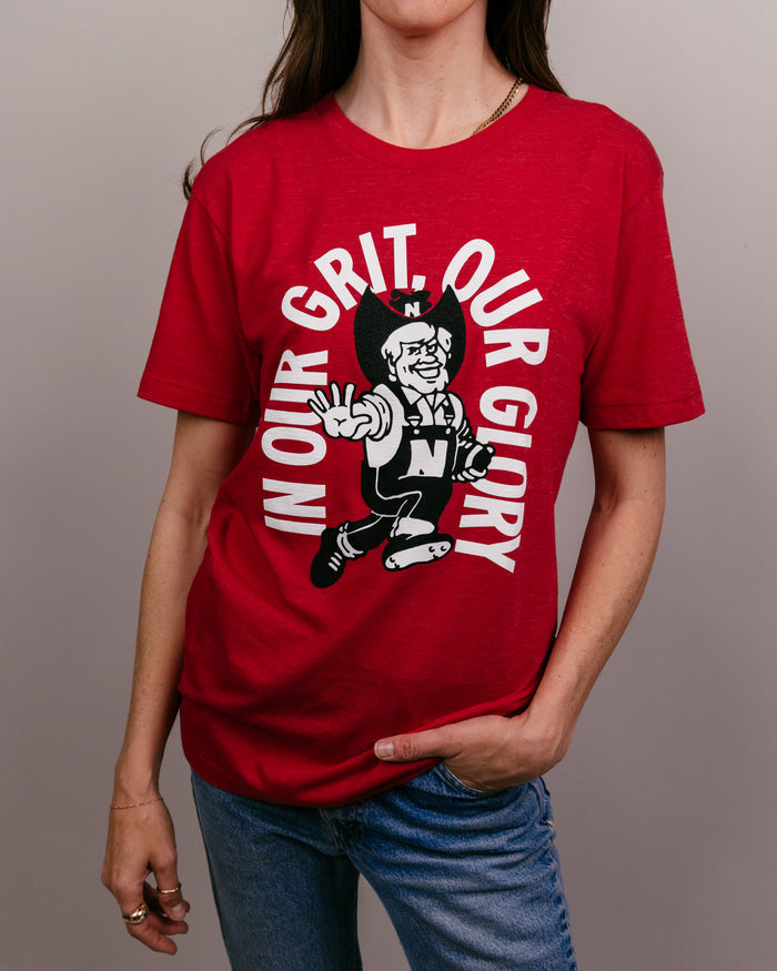 Red In our Grit, Our Glory University of Nebraska Herbie Vintage T-Shirt Front